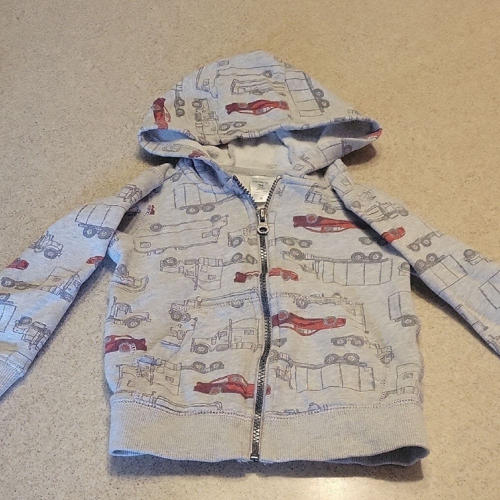 Carter's Toddler Gray Zip Up Hoodie with Vehicle Print Size 3T